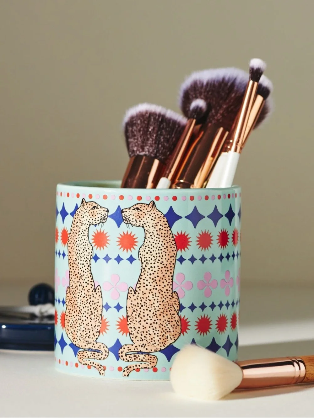 Anthropologie‎ Floral Jasmin Blossom Ceramic candle - Blue Leopard Maeve